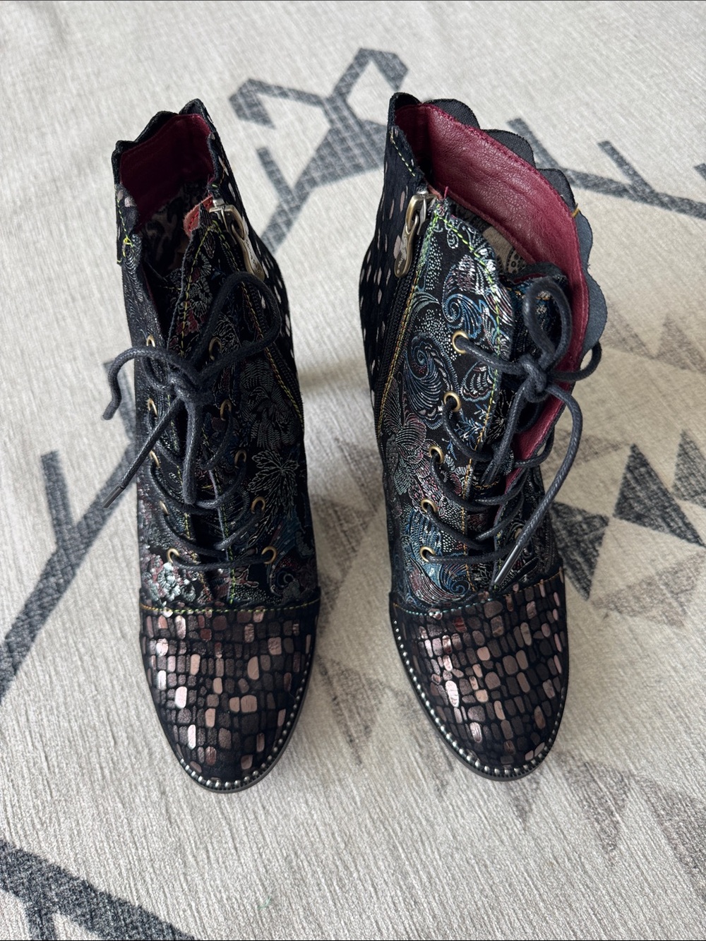 L’Artiste by Spring Step Glitterail Metallic Floral Ankle Boots EU 41 US 9.5-10 - Picture 6 of 16